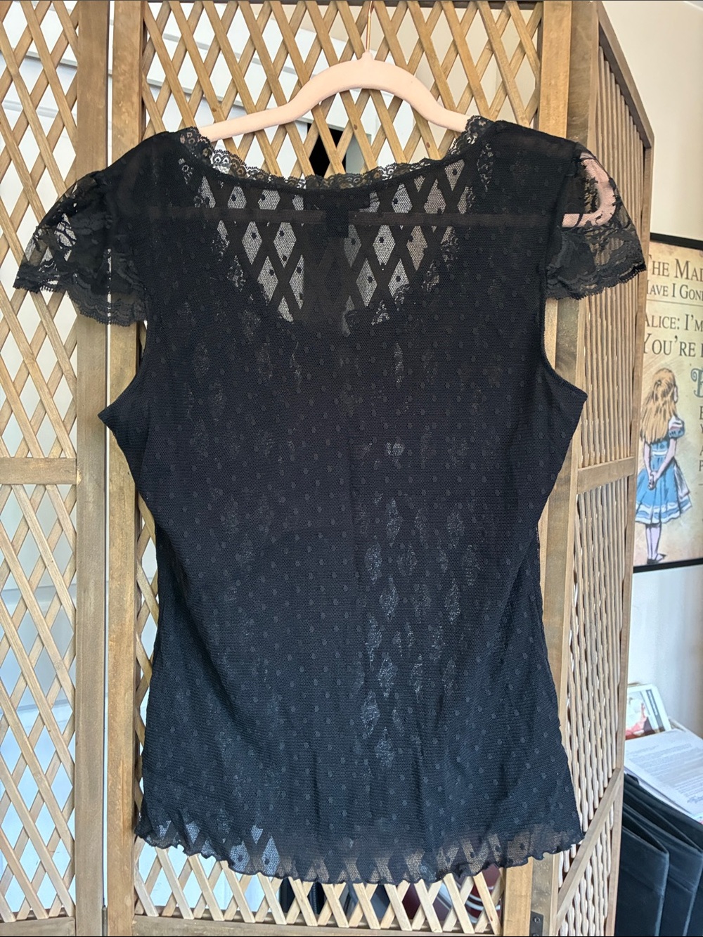 INC International Concepts Black Lace Mesh Top with Scoop Neck - Picture 4 of 4